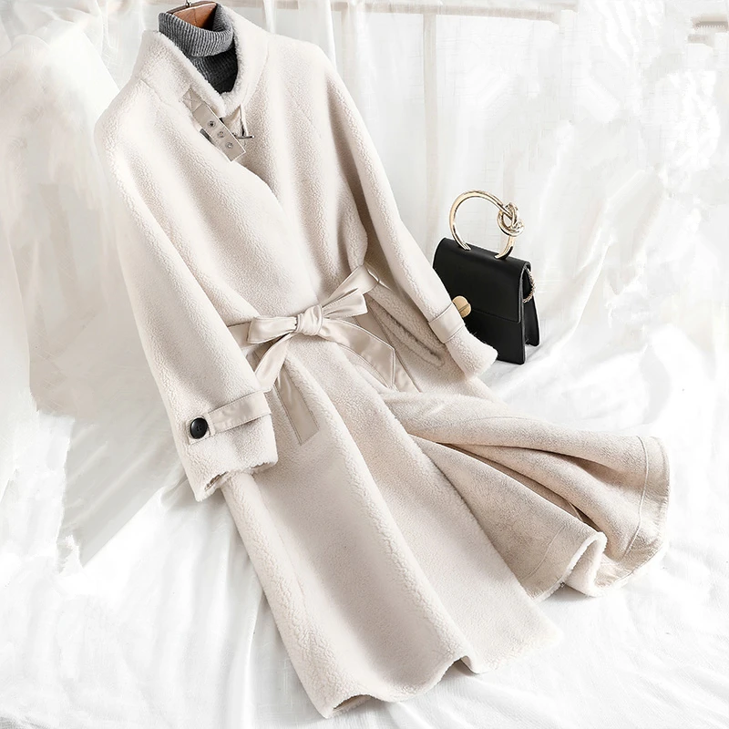 Осенне-зимняя женская длинная шуба из овечьей шерсти, Новая высококачественная Меховая куртка, корейское модное пальто для женщин