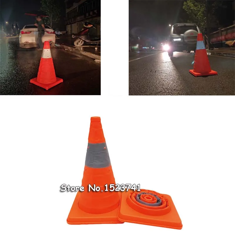 42cm Folding Road Safety Warning Sign Traffic Cone Orange Reflective Tape Support