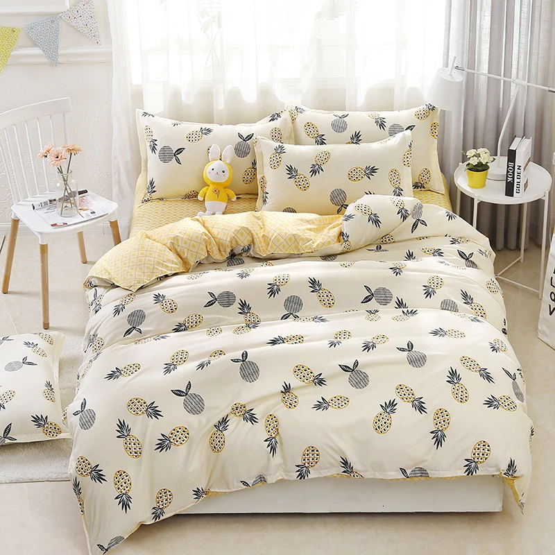 Double Sided Pineapple Print Bedding Sets Duvet Cover Pillowcase Bed Sheet Set