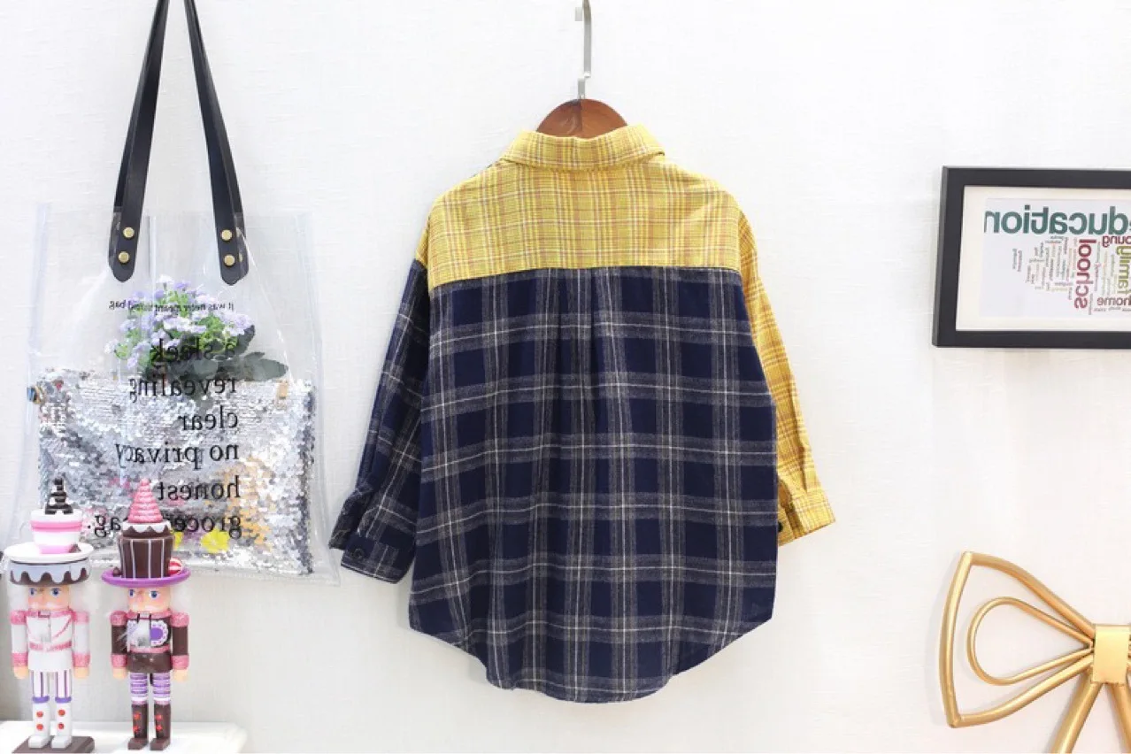 Autumn Yang Mi Celebrity Style Girls Plaid Shirt CHILDREN'S Cardigan