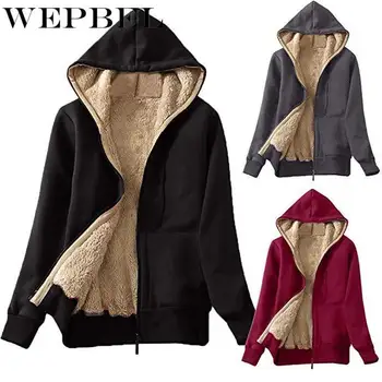

WEPBEL Women's Casual Winter Warm Sherpa Lined Zip Up Hooded Sweatshirt Jacket Coat