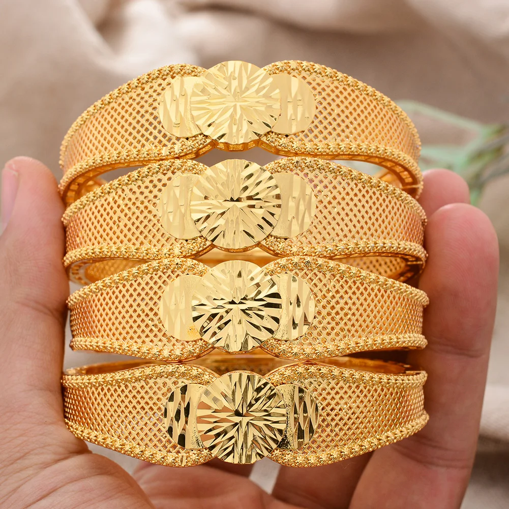 

4pcs/Lot Dubai Ethiopian African Gold Color Bangles For Women Wedding Jewellery For Israel Sudan Arab Middle East Women
