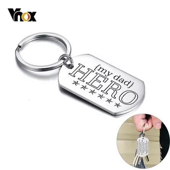 

Vnox Hero Dad Key Chain Personalized Glossy Stainless Steel Tag rectangle Keychain Ring for Men Custom Father's Day Gift