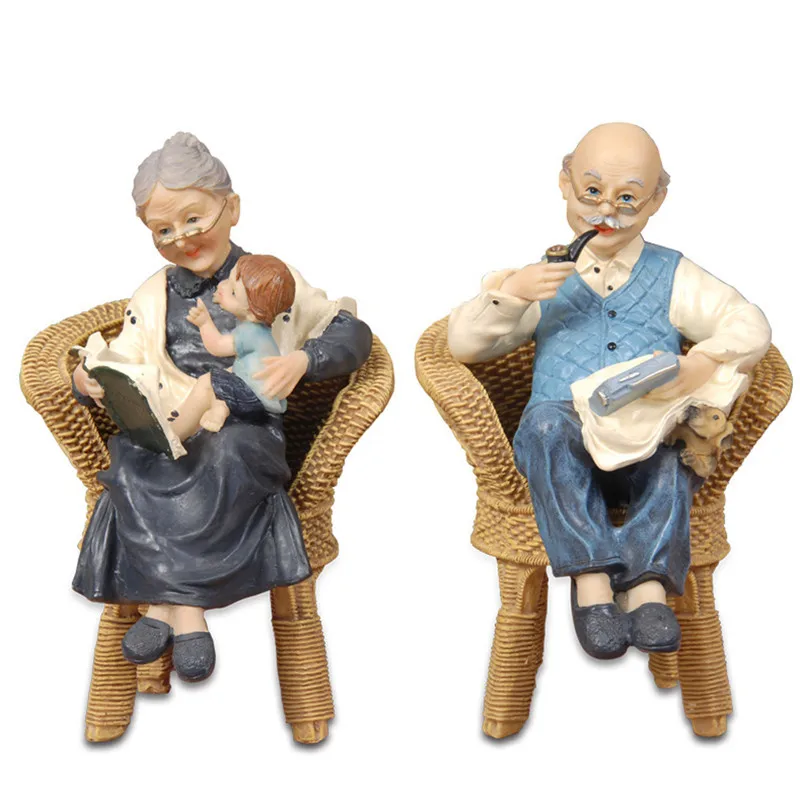

Creative Old Man Decor Couples Figure Figurines Husband Wife Statue Resin Home Decor Wedding Decoration Anniversary Gifts R2834