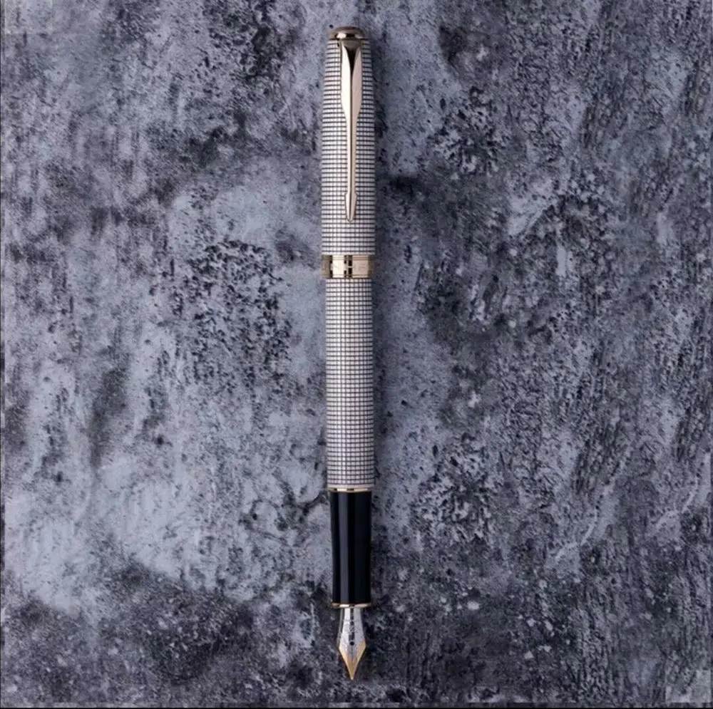 Silver Grid Jinhao сеточная перьевая ручка конвертер ручка F перо с зажимом со стрелкой - Цвет: Silver Grid