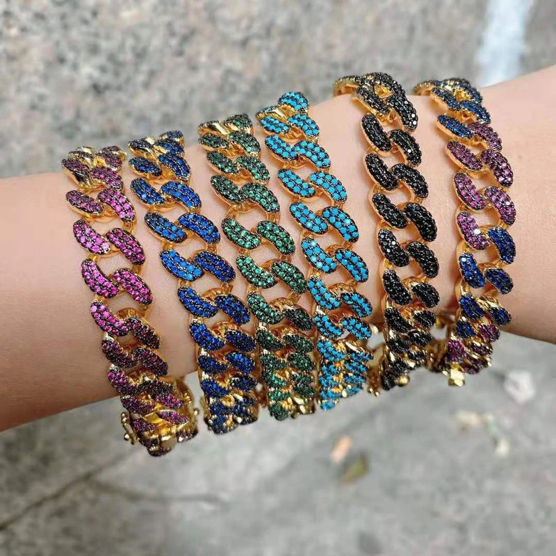 

Charm 3PCS CZ Cuban Bracelet Iced Out Link Chain For Women Men Hip Hop Paved CZ Rapper Luxury Bracelet Jewelry Accessories Gift