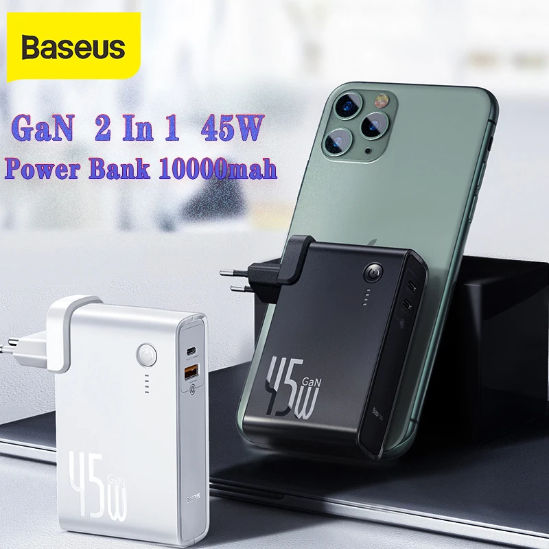 Baseus 2 в 1 GaN Power Bank 10000mAh 45W 5A Быстрая зарядка EU USB зарядное устройство для iPhone Samsung Huawei
