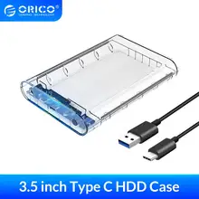 ORICO 3.5 Cal dysk twardy SATA na USB 3.1 typu C przezroczysta obudowa HDD Adapter SSD 12TB skrzynka dysku twardego dysk zewnętrzny obudowa dysku twardego