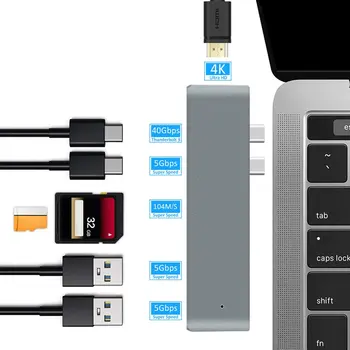 

2020 USB 3.1 Type-C Hub To HDMI Adapter 4K Thunderbolt 3 USB C Hub with Hub 3.0 TF SD Reader Slot PD for MacBook Pro/Air