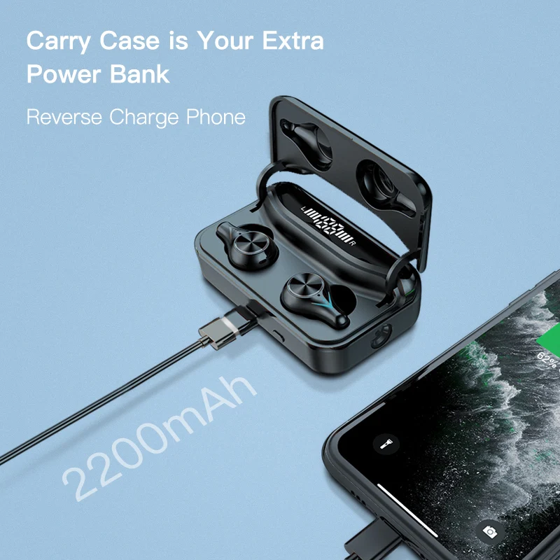 FBYEG TWS Wireless Bluetooth Earphones Stereo Bass Sports IPX6 Waterproof Headsets 2200mAh Charging Case Earbuds With Microphone
