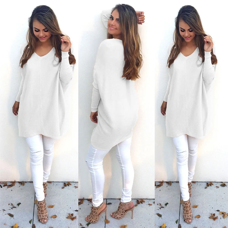 

V Neck Women Sweaters Fashion Autumn Winte Sweater 2018 Hot Women Loose Pullover Casual Solid Color Sweater