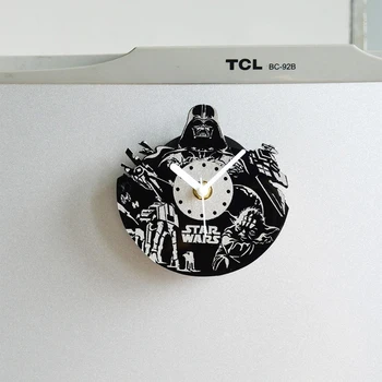 

Star Wars Kitchen Clock Modern Design Fridge Magnets 3D Decorative Black Knight Vinyl CD Record Refrigerator Clock Home Decor