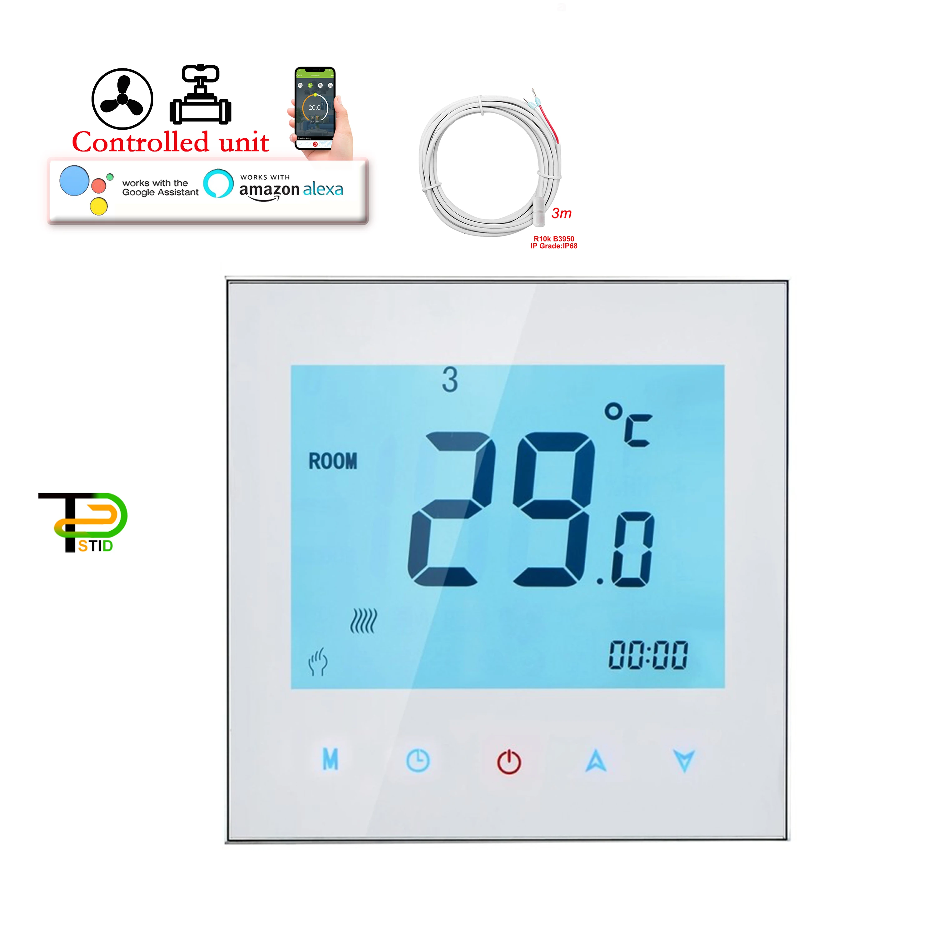 Pannello Di Controllo Della Temperatura Tuya Wifi E Rs485 Per Sensore Esterno Termostato Dell'Aria Ambiente 220V/24V 2-Pipe Fan Coil Smart Life Switch