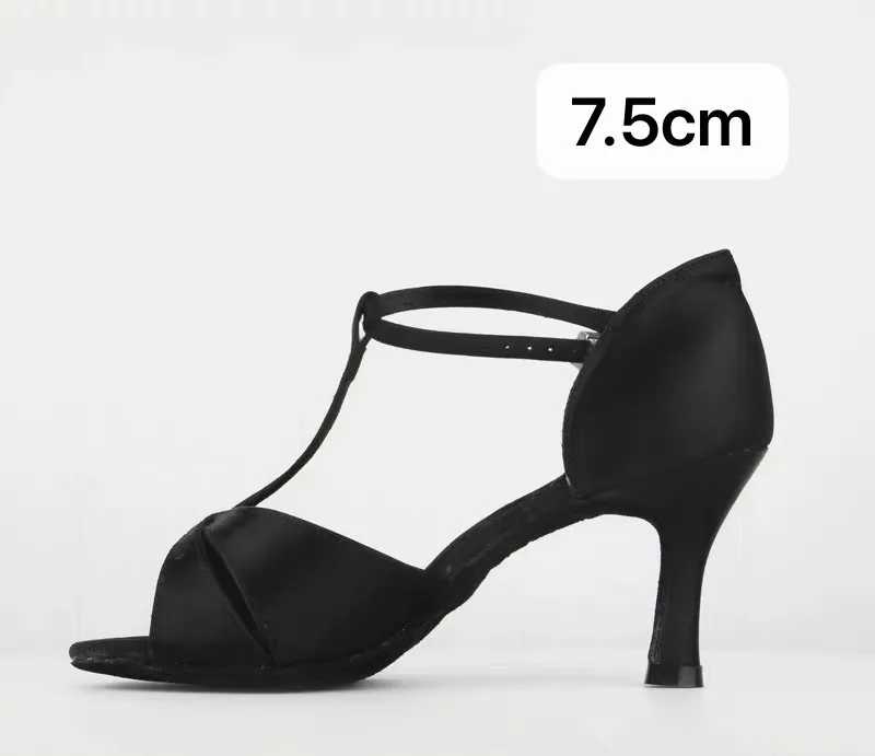 black 7.5cm heel BD танцевальная обувь для латинских танцев 2358 Кристина атласные сандалии женская обувь для латинских танцев Профессиональная мягкая подошва Высокий каблук Удобная устойчивая - Цвет: black 7.5cm heel