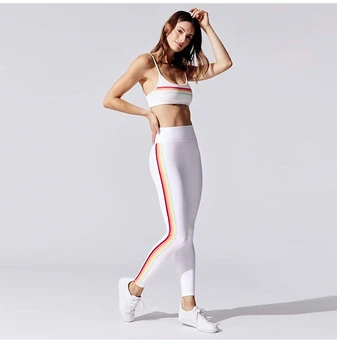 

Super Quality Leggings Sport Women Fitness Rainbow Printed White Yoga Pants For Women High Waist GYM Sportwear Running Tights