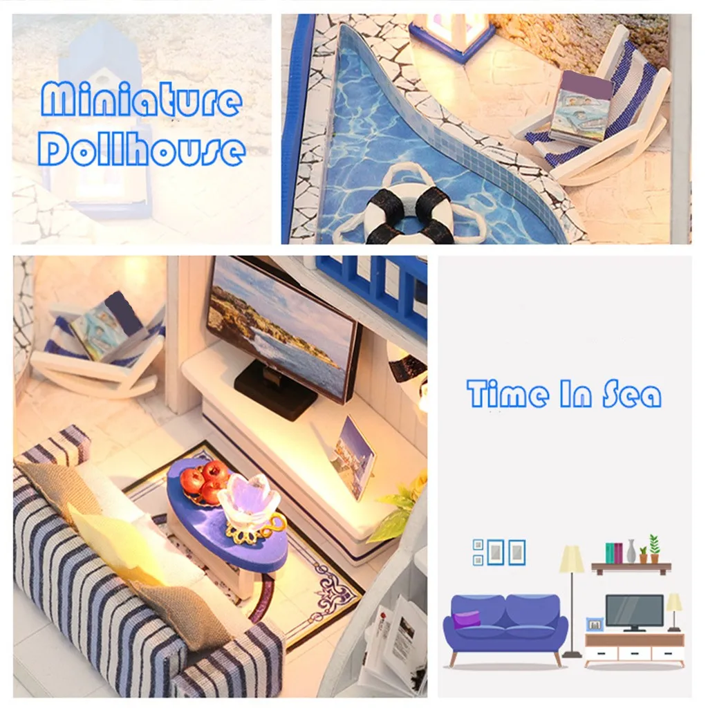 Кукольные домики миниатюрная мебель Diy 3d деревянная дуплексная квартира Светодиодная лампа кукольный домик игрушки бассейн для детей подарок на день рождения