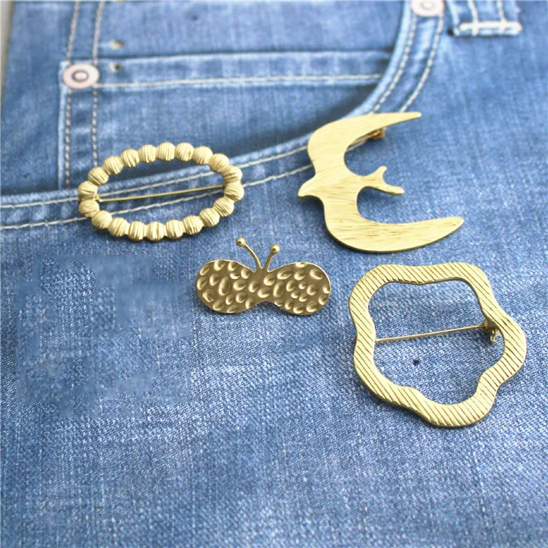 Vintage Geometry Oval Irregular Round Swallow Bee Brooch Pins For Women Matte Gold Shirt Collar jewelry Accessories | Украшения и