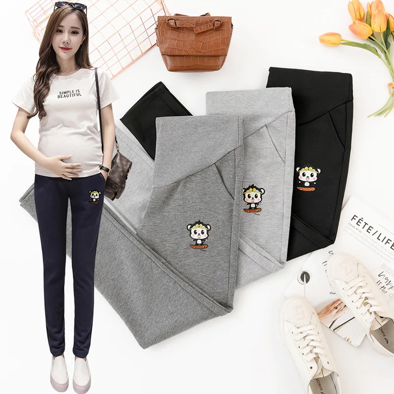 

Photo Shoot Autumn And Winter Casual Maternity Pants Monkey Embroidery Loose-Fit Athletic Pants Base Outer Wear Trousers 3695