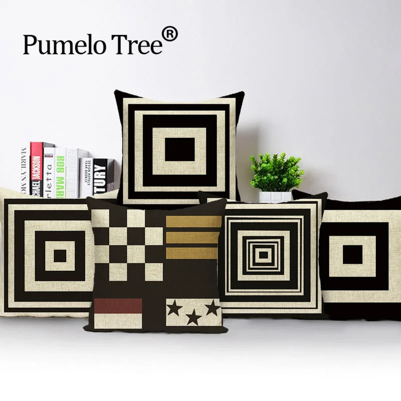 

Geometric Stripe Cushion Cover Modern Simple Black Plaid Decorative Throw Pillow Case Linen Car Sofa Home Decor Pillows Kissen