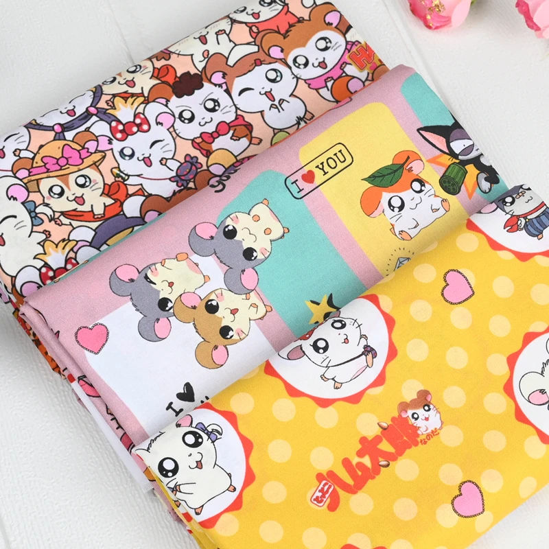 45x110cm 귀여운 햄스터 Hamtaro100 % 코 튼 원단 인쇄 헝겊 패치 워크 바느질 퀼 팅 바느질 DIY 손수 소재