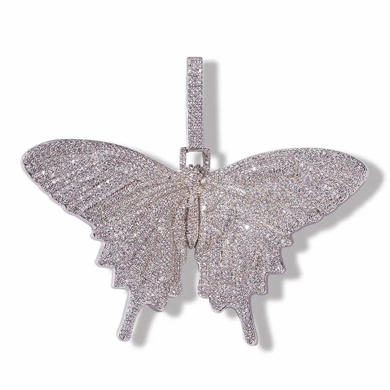 silver color Все розовый кубический цирконий проложить Bling Ice Out бабочка Подвески Ожерелья теннис кубинская цепь для мужчин женщин хип хоп рэппер ювелирные изделия - Окраска металла: silver color