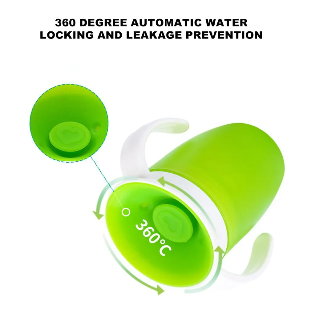 2pcs 360 Degrees Can Be Rotated Magic Cup Baby Learning Drinking Cup With Double Handle Leakproof  Infants Water Cups Bottle