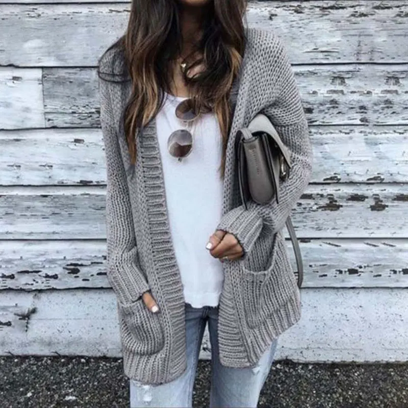 

2019 Autumn Winter Long Cardigan Women Warm Sweater Long Sleeve Long Sweater Women Loose Knitted Sweater Cardigan Ladies