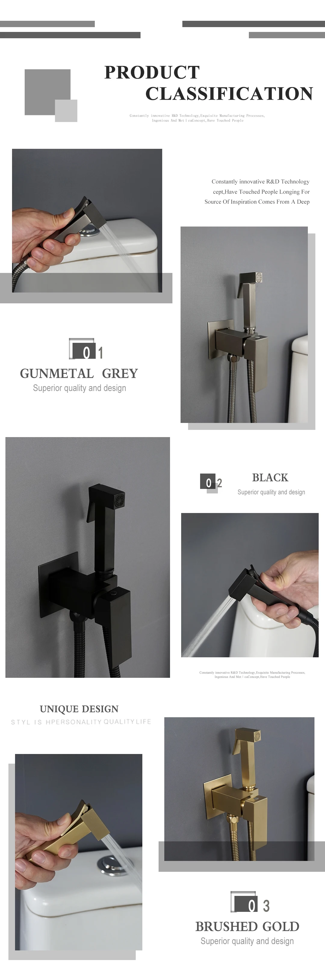 Description Picture 3 of itemBlack Gold Hot and Cold Mixer Bidet Spray Handheld Bathroom Toilet Shower Shattaf Portable Toilet Sprayer Jet with Tap Faucet