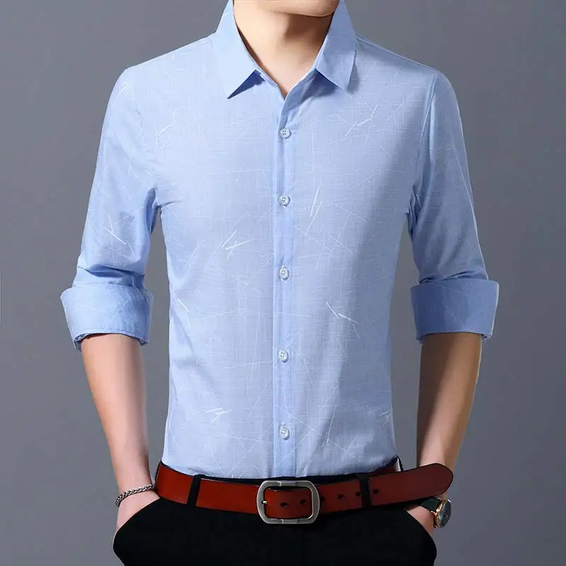 Брендовая Повседневная Роскошная однотонная мужская рубашка с длинным рукавом, приталенная, уличная одежда, винтажные рубашки, мужская мода, Джерси 81133 - Цвет: Синий