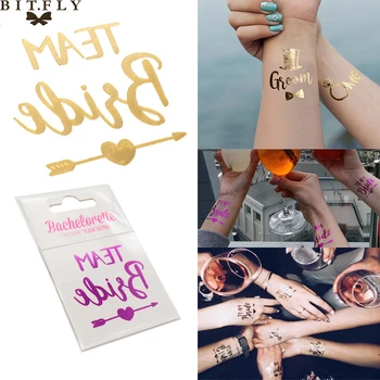 

Hot 10pcs Bachelorette Party team Bride Bridesmaid tribe squad temporary tattoo Hen Golden Sticker bride to be wedding supplies