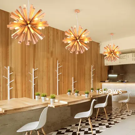 Одуванчик деревянные подвесные светильники твердые деревянные лампы столовая ресторанные осветительные приборы Крытый подвесной светильник для декора