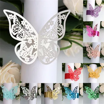 

50pcs New Year Hollow Butterfly Paper Napkin Rings Weddings Party Serviette Table Decoration Favor for Christmas Party W