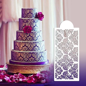 

Baking Tool Side Decor Mould Damask Lace Flower Border Fondant Cake Stencil silicone mold used to easily create poured sugar
