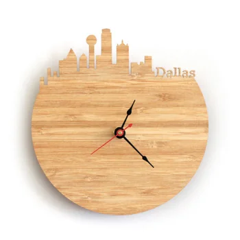 

Creativity Dallas Bamboo Wall Clock - Decorate your home with Modern Art Skyline Design - Best gift Natural City Wall Clock