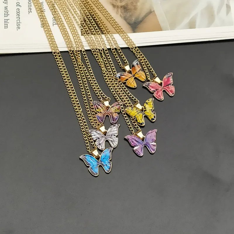 Korean Fashion Cute Butterfly Pendant Necklace for Women Golden Color Statement Necklace