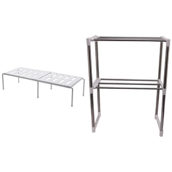 

1 Set Kitchen Shelf Finishing Small Shelf & 1 Pcs Oven Shelf Rack Standing Type Double Kitchen Storage Holders