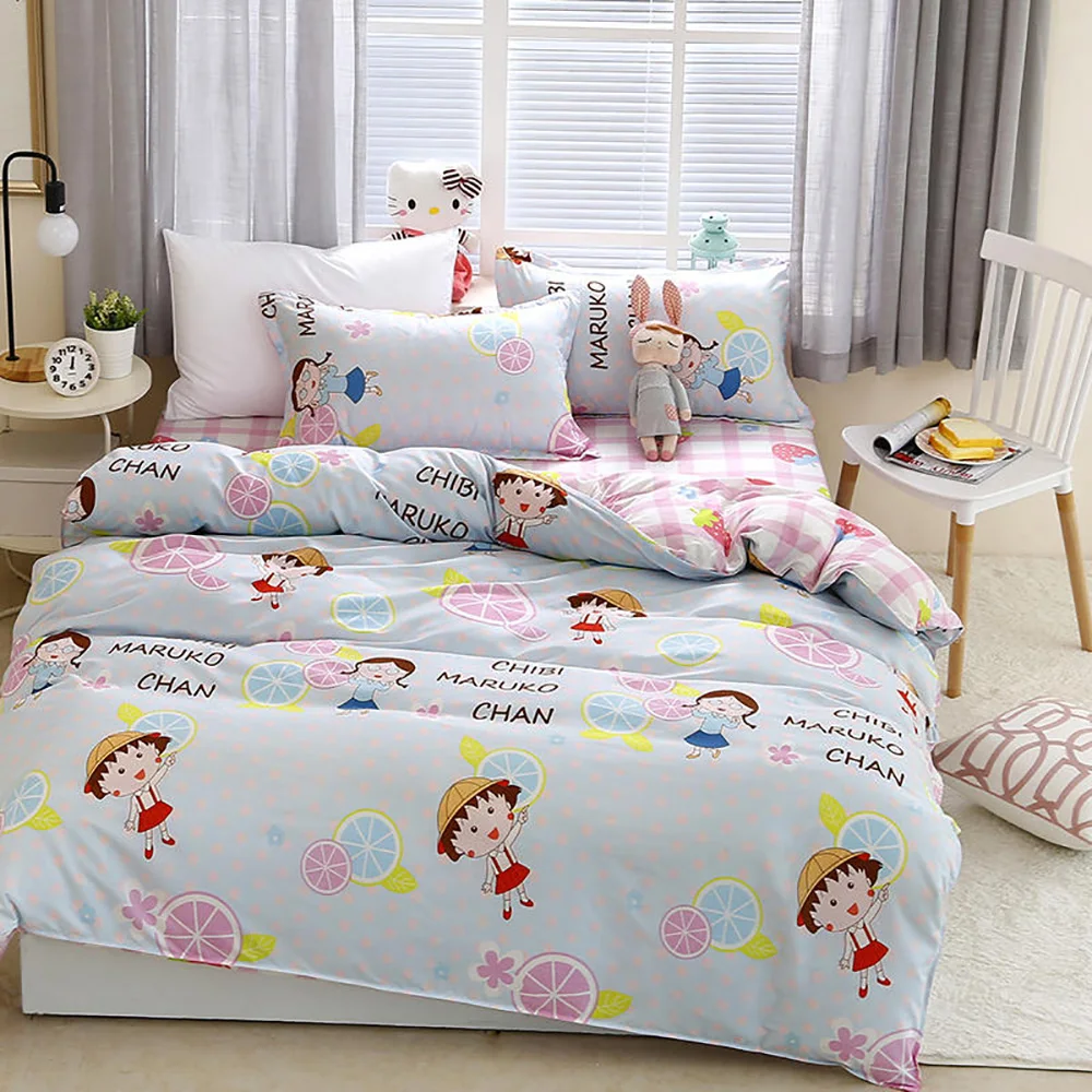 

Thumbedding King Size Bedding Set Chibi Maruko Cartoon Fashionable Duvet Cover Lemon Queen Full Twin Single Comfortable Bed Set