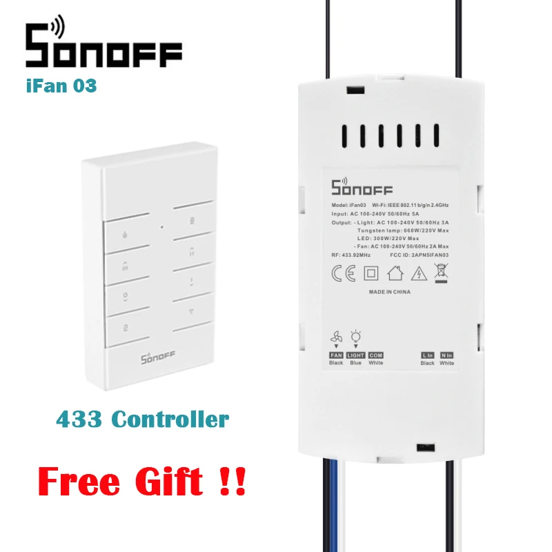 SONOFF IFan03 умный Wi-Fi потолочный вентилятор и светильник переключатель контроллер Поддержка PF 433 МГц контроллер автоматизации умного дома