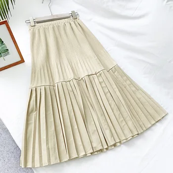 

2020 Autumn & Winter New Arrival Pleated Skirt Mid Length High Waist Slimming A Line Long Skirt Temperament Skirt Free Shipping