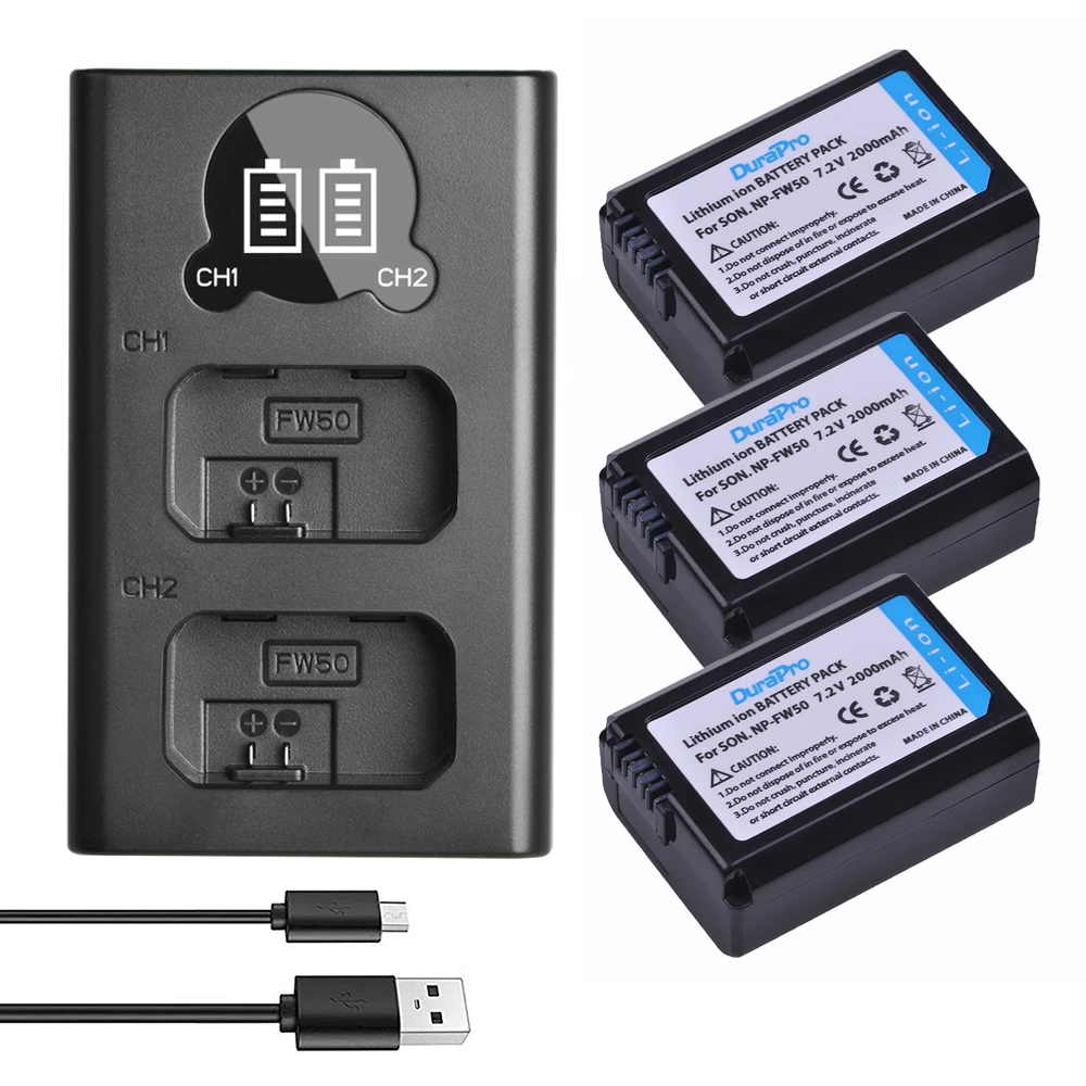 Durapro Np-Fw50 Np Fw50 Batteria Ricaricabile + Caricatore Usb Led Per Fotocamera Sony A6000 Nex-7 Nex-5N Nex-F3 Nex-5C Alpha 7R Ii