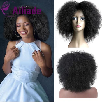 

AILIADE Black Mixed Blonde Short Synthetic Hair Bob Kinky Curly Shoulder Length Wig African American Mid-point Wigs