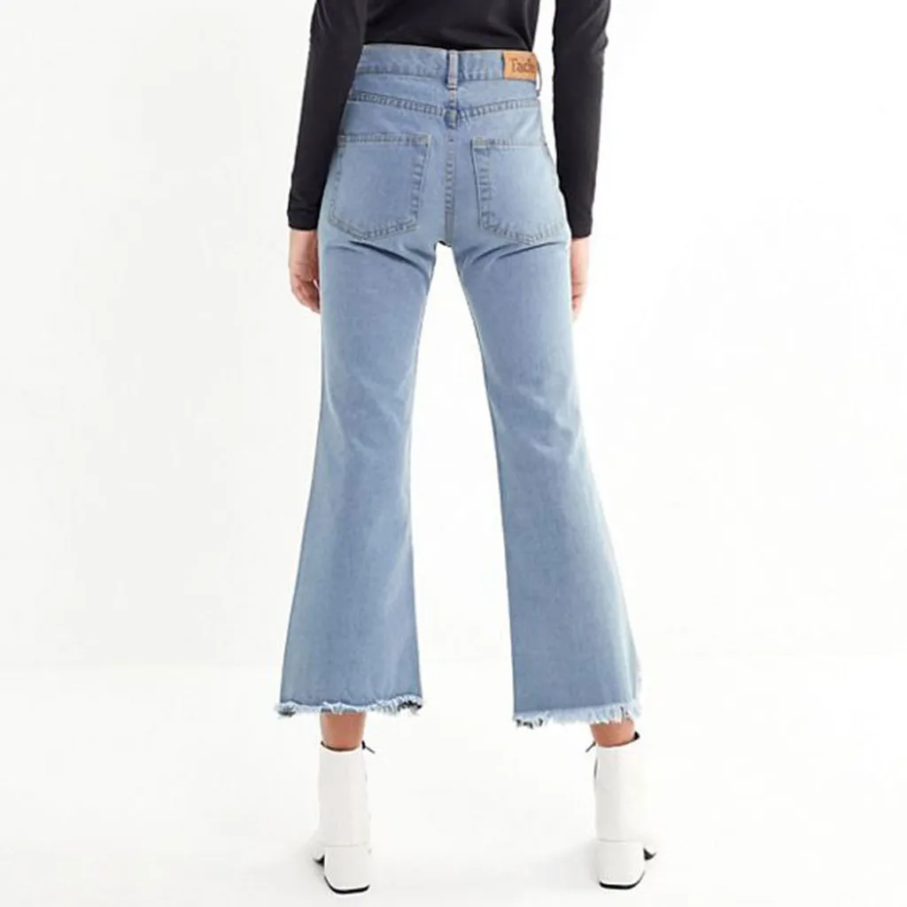 Женские джинсы с эффектом пуш-ап, новые модные женские брюки, модные женские джинсы с кисточками и карманами на молнии, повседневные джинсовые расклешенные брюки