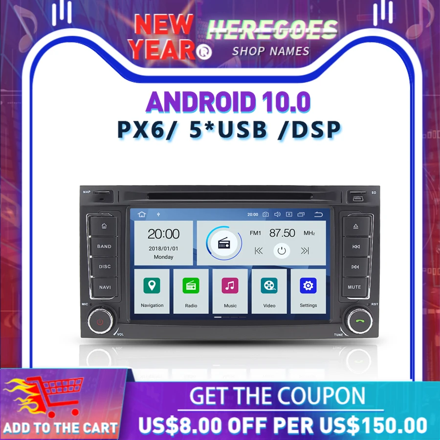Автомобильный DVD плеер IPS DSP PX6 Android 10 4 Гб + 64 RDS радио Wi Fi Bluetooth 5 0 GPS карта для VW Touareg T5
