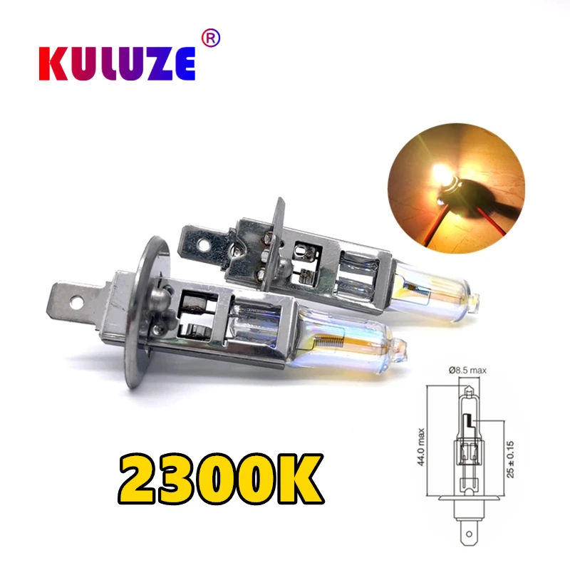 

KULUZE 2 Pcs H1 12V55W Headlamp 2300K P14.5s Halogen Replace Upgrade Super Yellow Rain And Fog Proof Light Car Bulbs