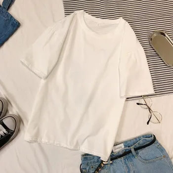 

2020 Summer Tee Shirt 5 Solid Color Basic T Shirt Women Casual O-neck Harajuku Fashion Korean Hipster Vintage Tshirt Tops S-xxl