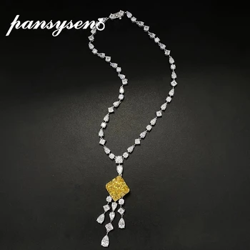 شراءPANSYSEN 100% 925 فضة 18 مللي متر مكون مويسانيتي 5A الزركون سيترين الأحجار الكريمة شرابة قلادة ساحرة القلائد الجميلة مجوهرات