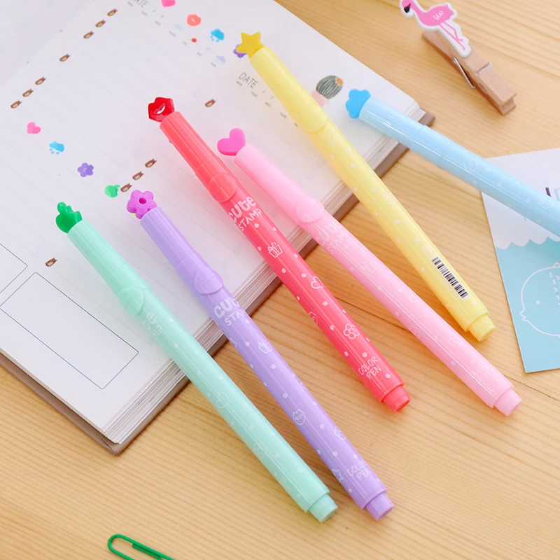 

1 PC Kawaii Colors Highlighter Pens Cute Cartoon Highlighters Markers DIY Hand Account Decoration Pen Stationary Supplies 04404