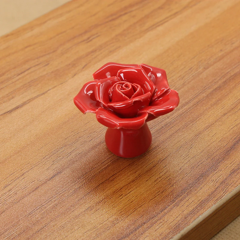 Цветочные керамические розы в скандинавском стиле простой керамический круглый кухонный шкаф сад Современная дверная ручка для шкафа - Цвет: Красный