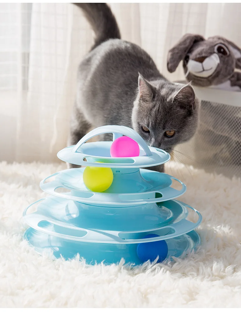 Четырехуровневая игрушка для питомца кошки башня треки диск Кот интеллект аттракцион тройной платный диск игрушки для кошек мяч тренировка развлечение пластина
