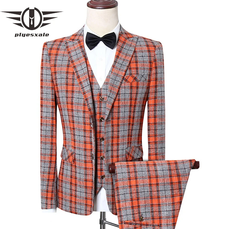 Orange Matcha Green Men Suits For 